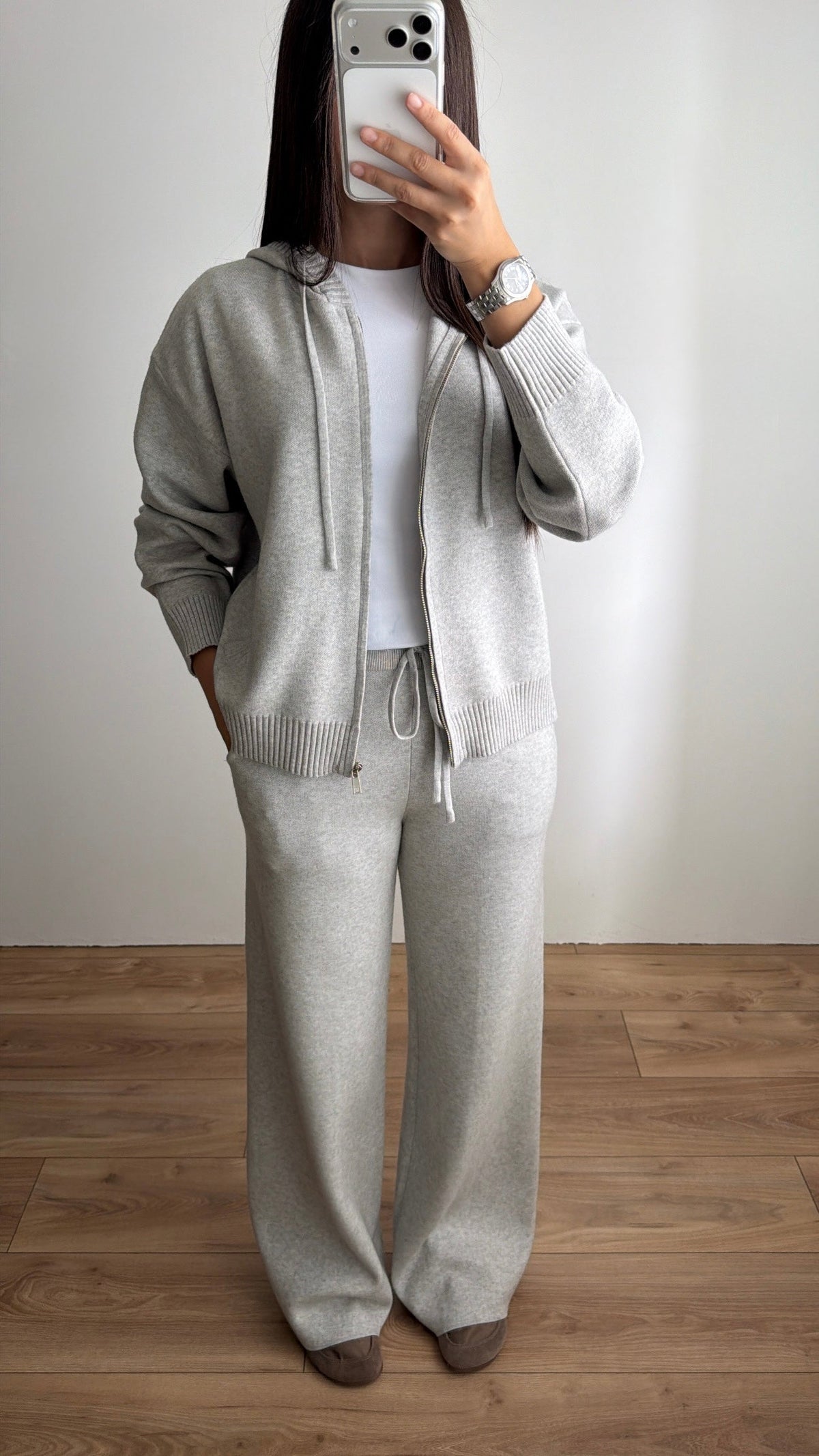 Ensemble en maille à capuche [gris]