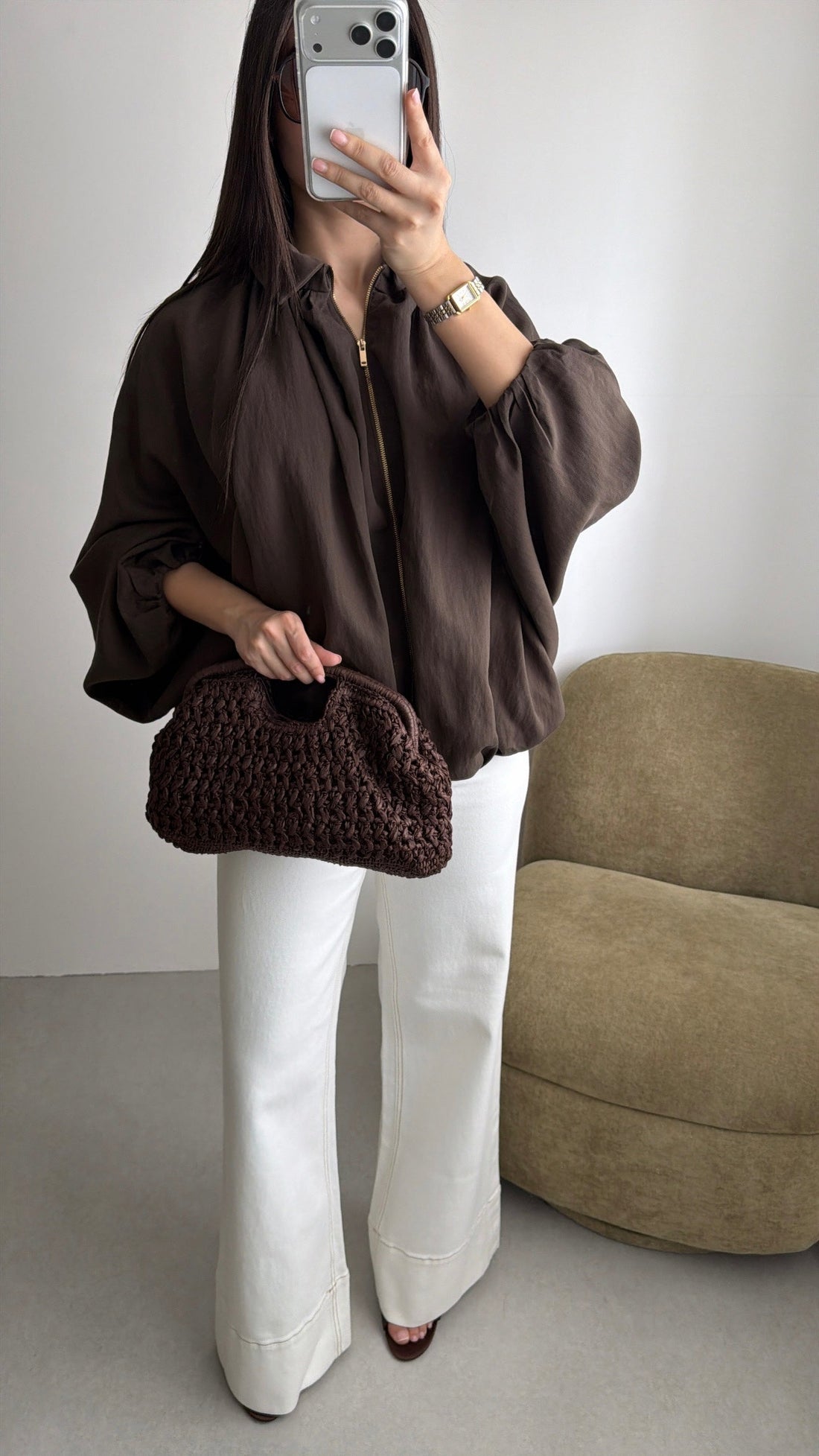 Veste fluide à plis [marron]