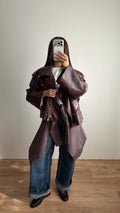Veste en simili cuir oversize [BURGUNDY]