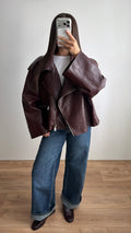 Veste en simili cuir oversize [BURGUNDY]