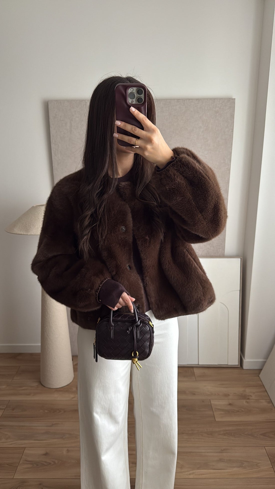 Veste en fausse fourrure col rond [marron]