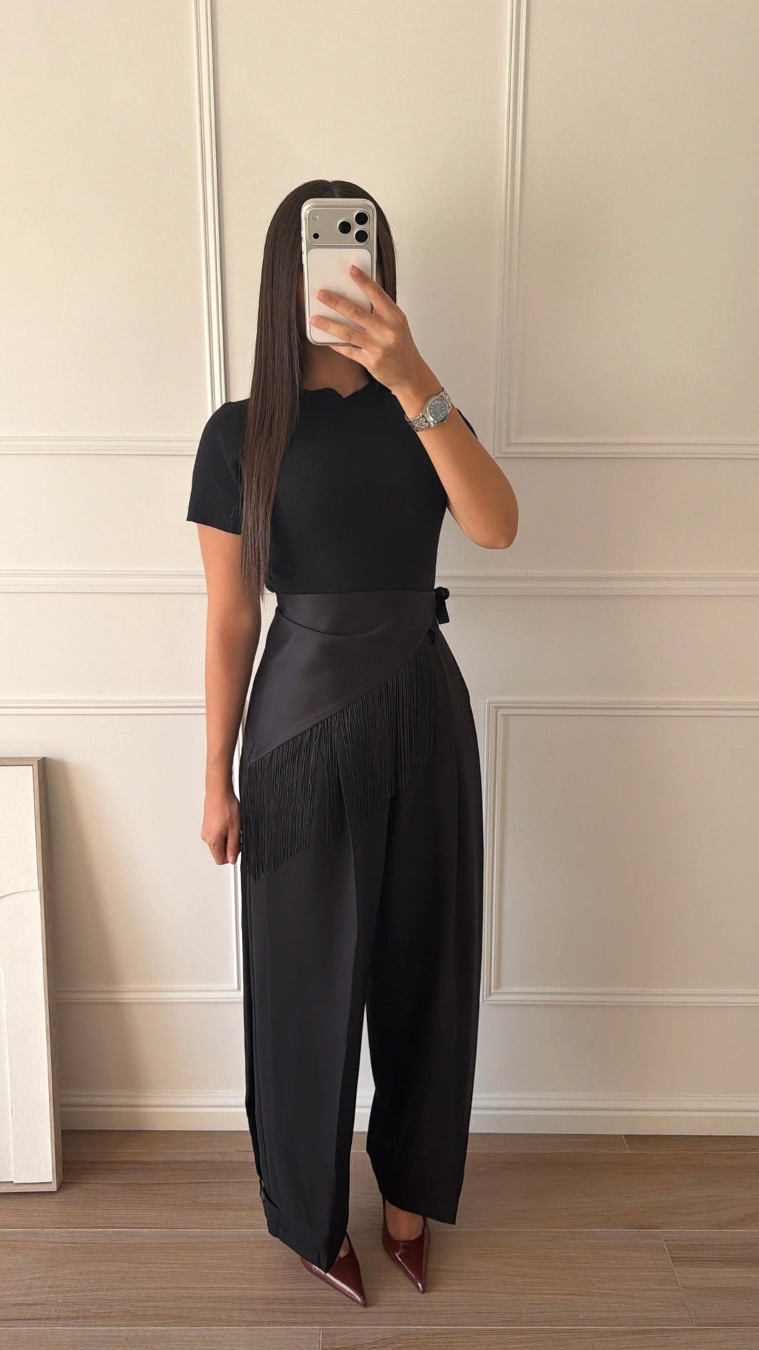 Pantalon ample à plis structuré [noir]