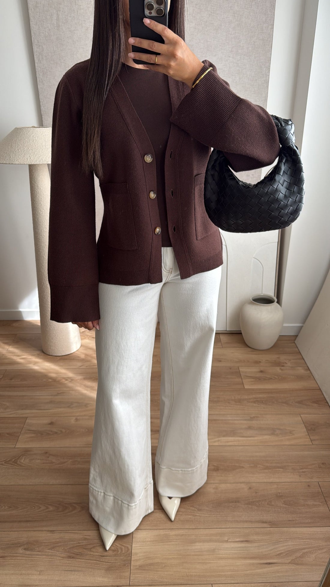 Cardigan cintré à la taille, avec manches évasées [COL V/ marron]