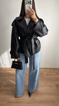 Trench loose en simili cuir [noir]