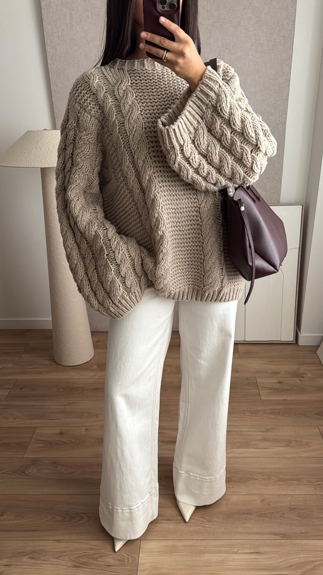 Pull torsadé à manche ample 02 [taupe]