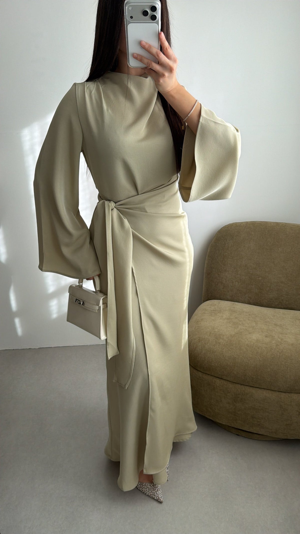 Longue robe portefeuille ACACIA [vert pastel]