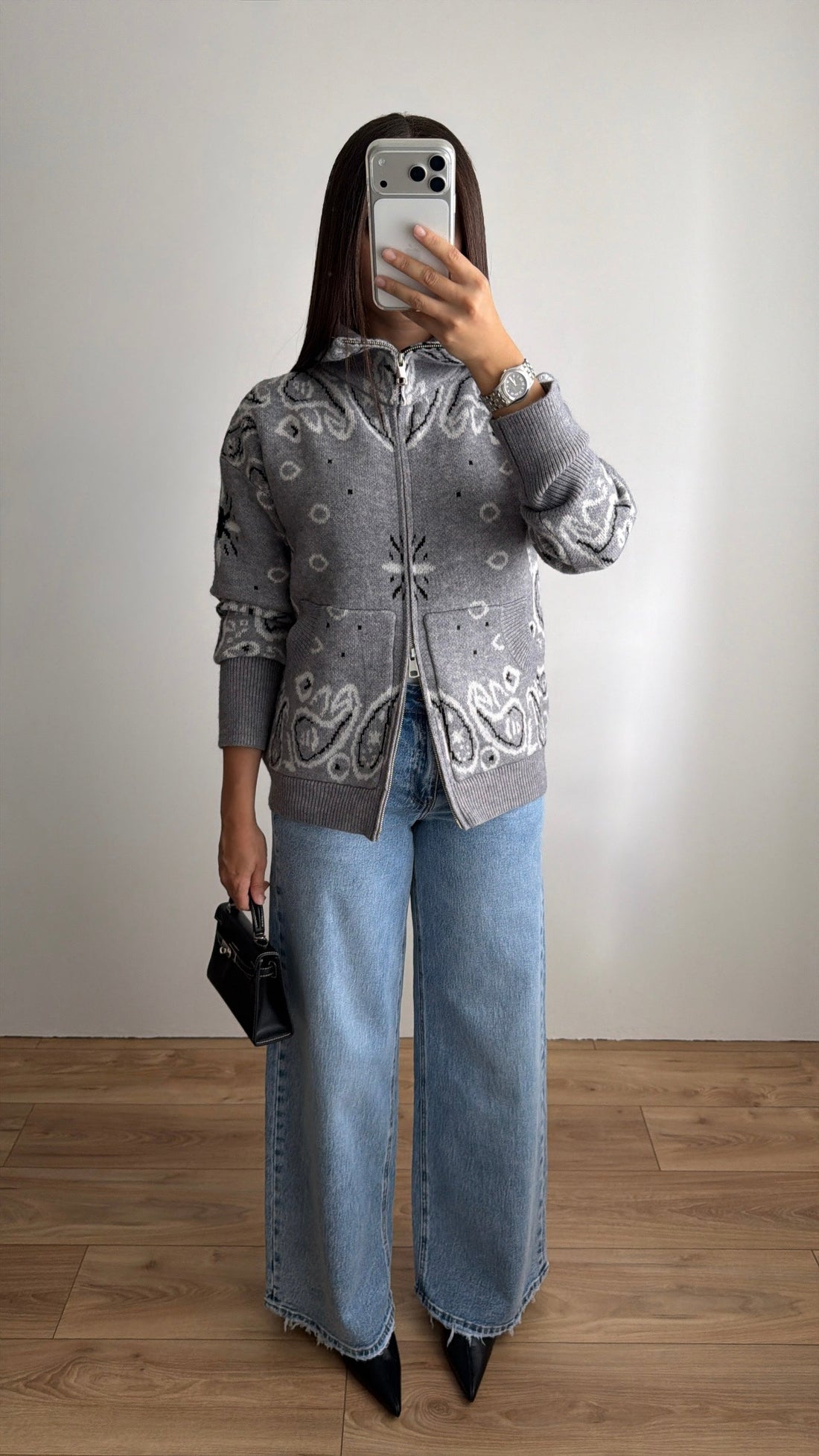 Gilet à col montant motif bandana [gris]