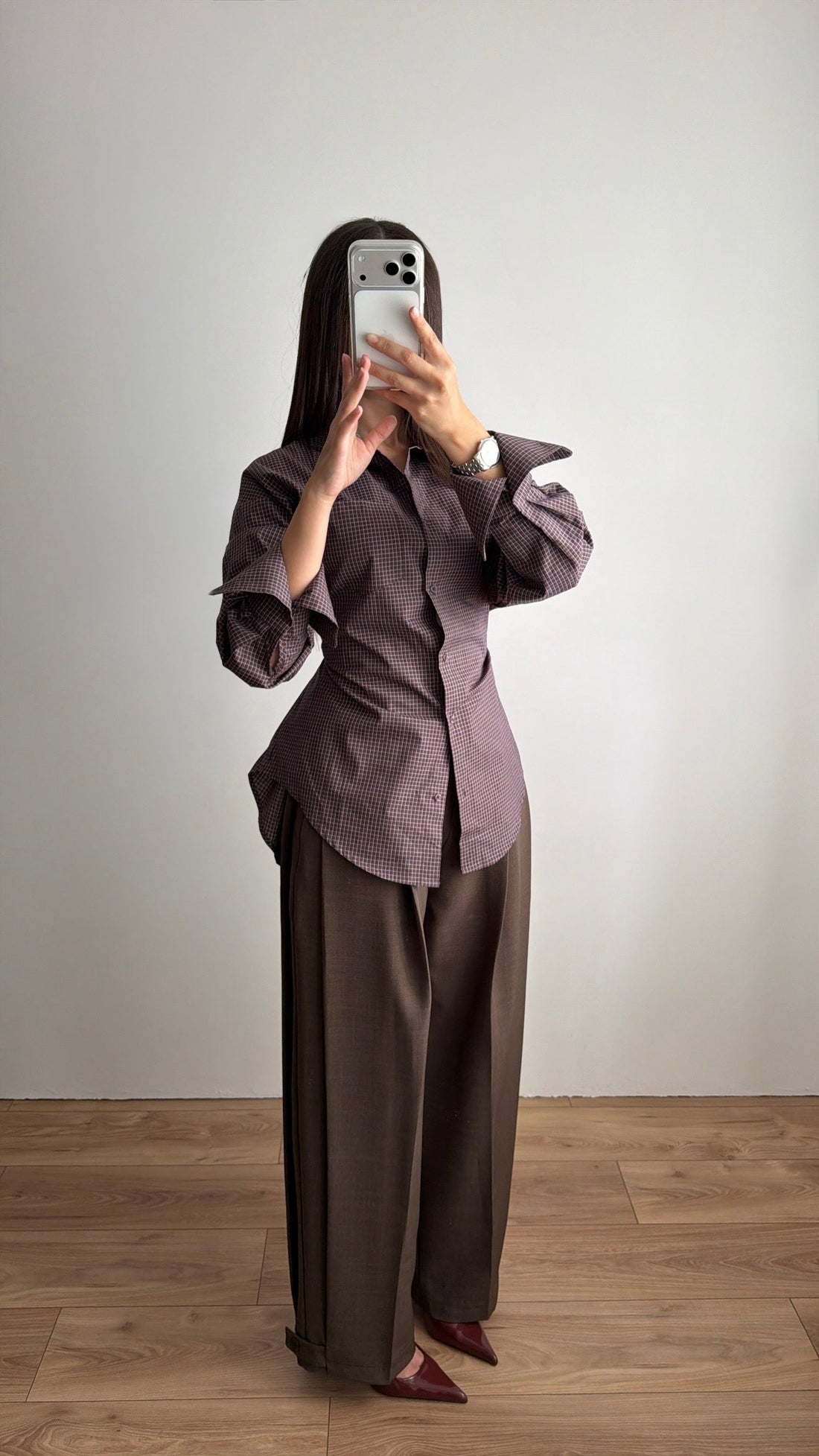 Chemise cintrée à carreaux [BORDEAUX]