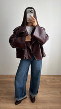 Veste en simili cuir oversize [BURGUNDY]