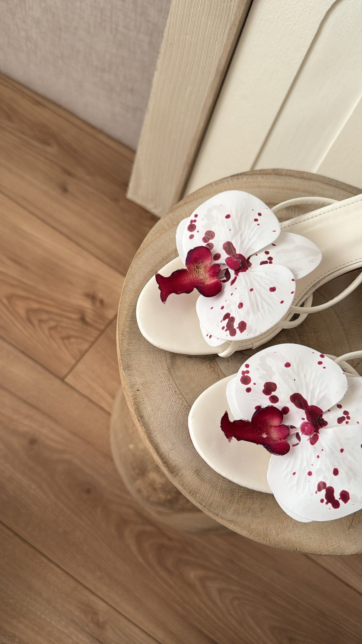 Escarpins fleurs [ rosé / blanc ]