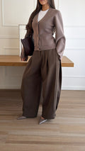 Pantalon ample à plis structuré [marron chiné]