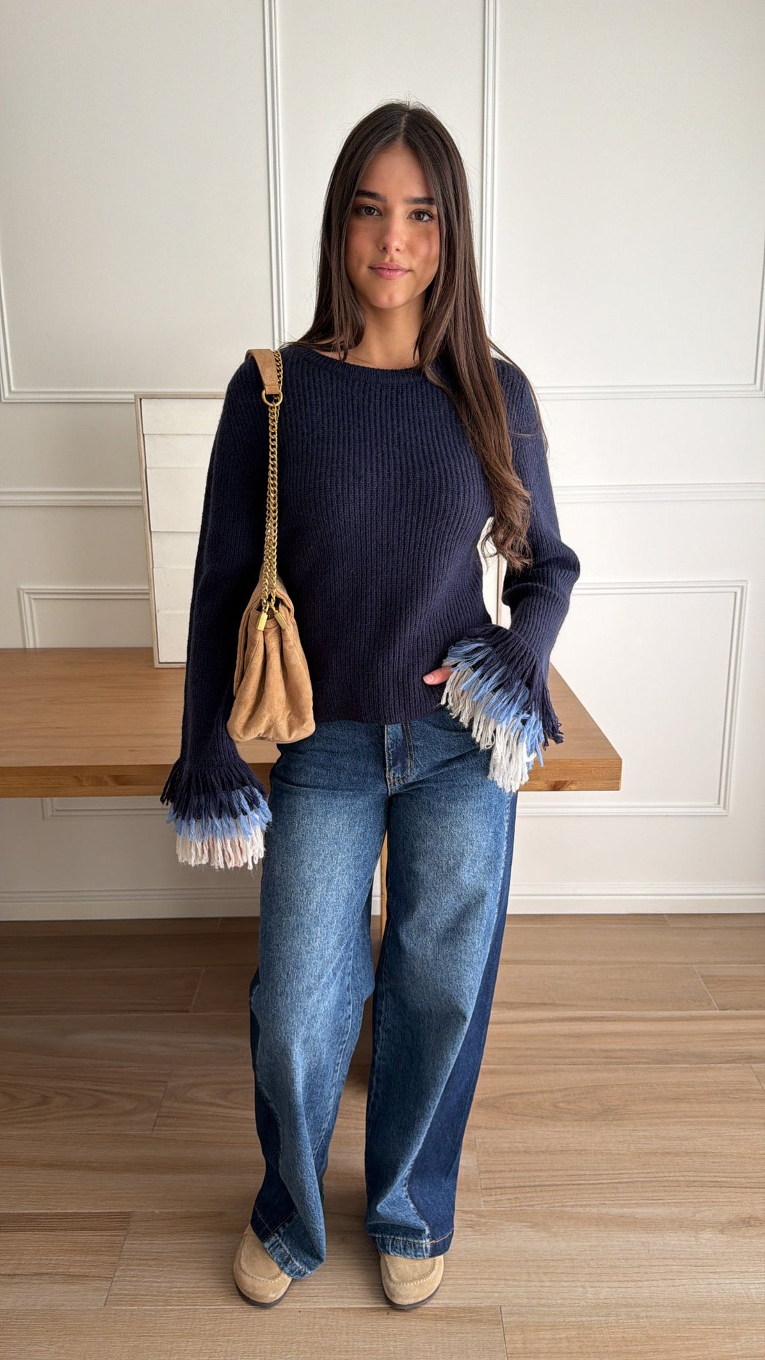 Pull à manches frangées [marine]
