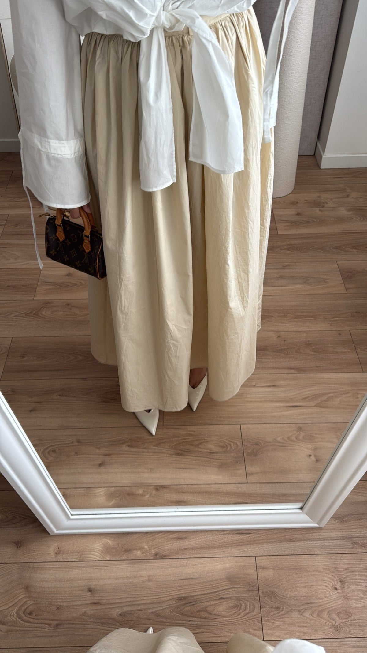 Longue jupe patineuse en coton [ beige ]