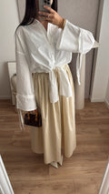 Longue jupe patineuse en coton [ beige ]