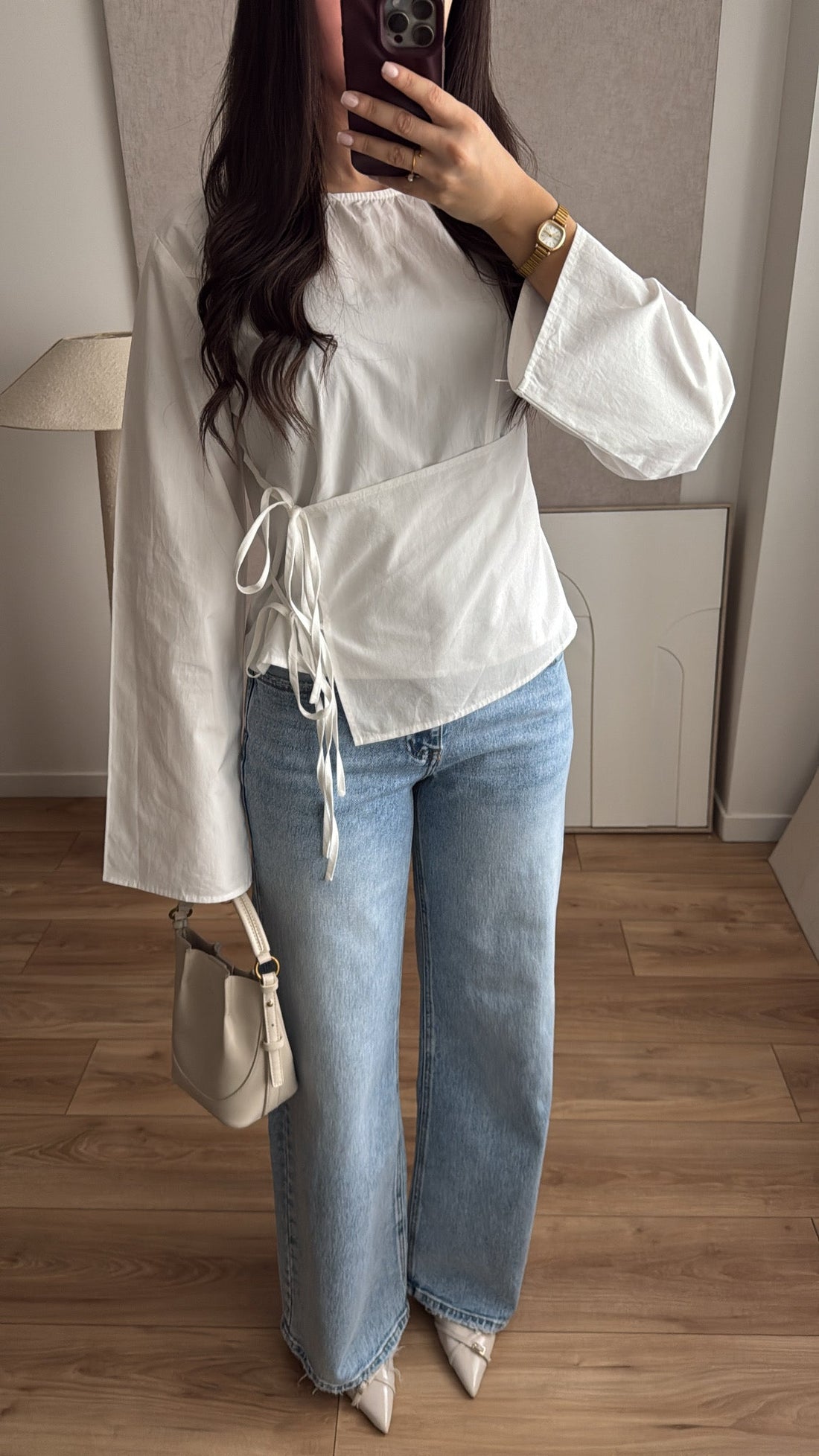 Chemise à manche évasée en coton [blanc]