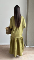 Robe longue bi-matière à manches longues [vert]