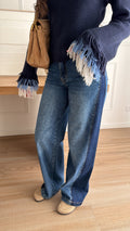 Jean bicolore coupe wide leg [bleu foncé]