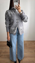 Gilet à col montant motif bandana [gris]