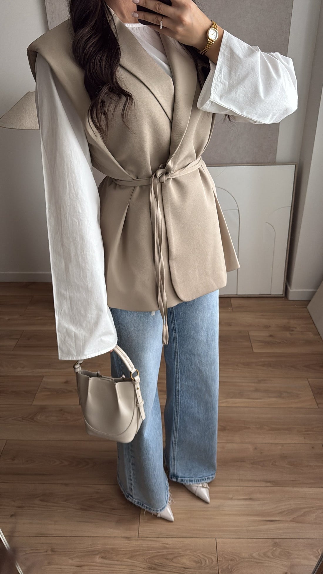 Chemise à manche évasée en coton [blanc]
