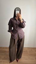 Pantalon ample à plis structuré [marron chiné]