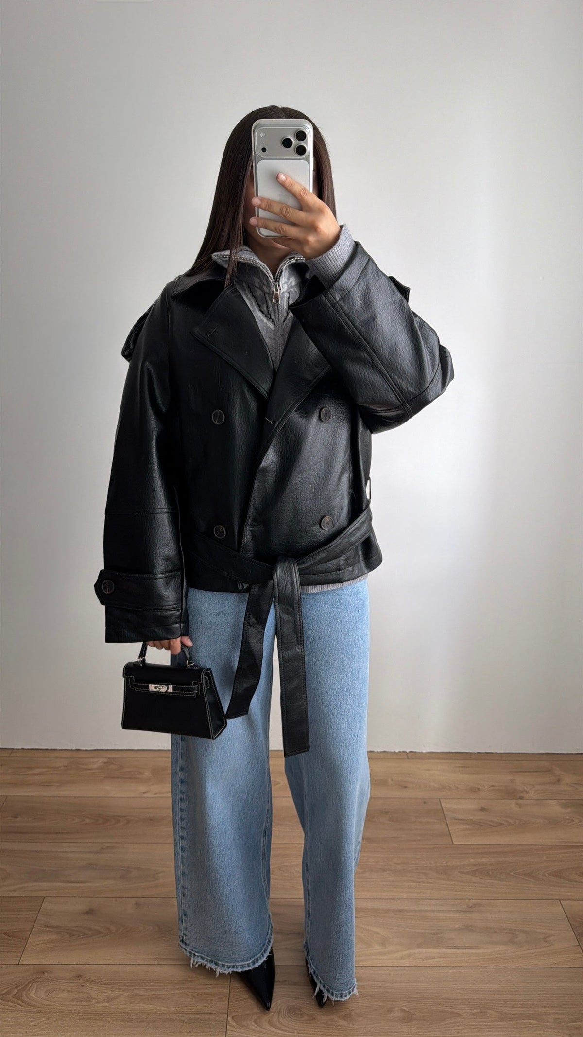 Trench loose en simili cuir [noir]
