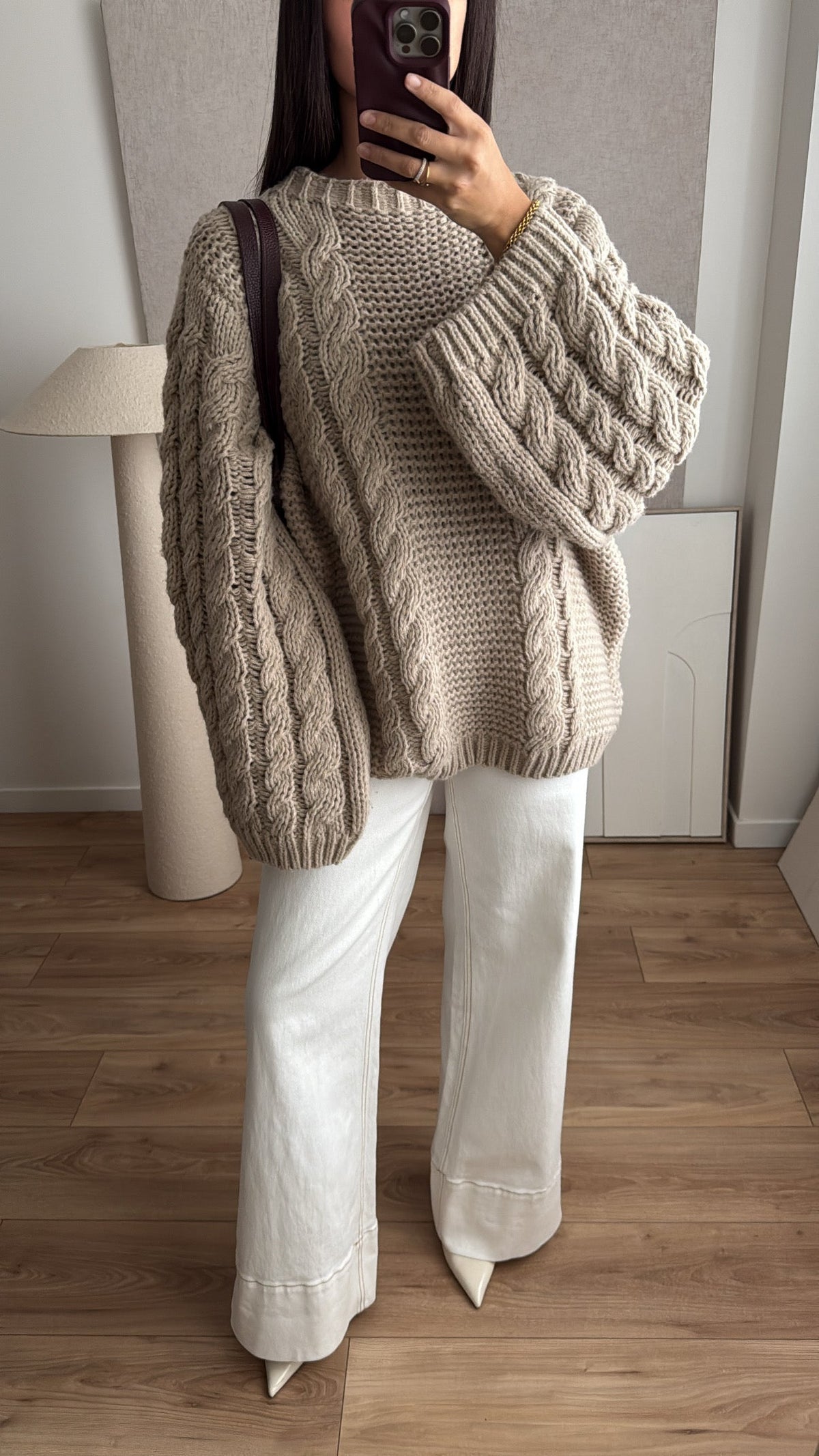 Pull torsadé à manche ample 02 [taupe]