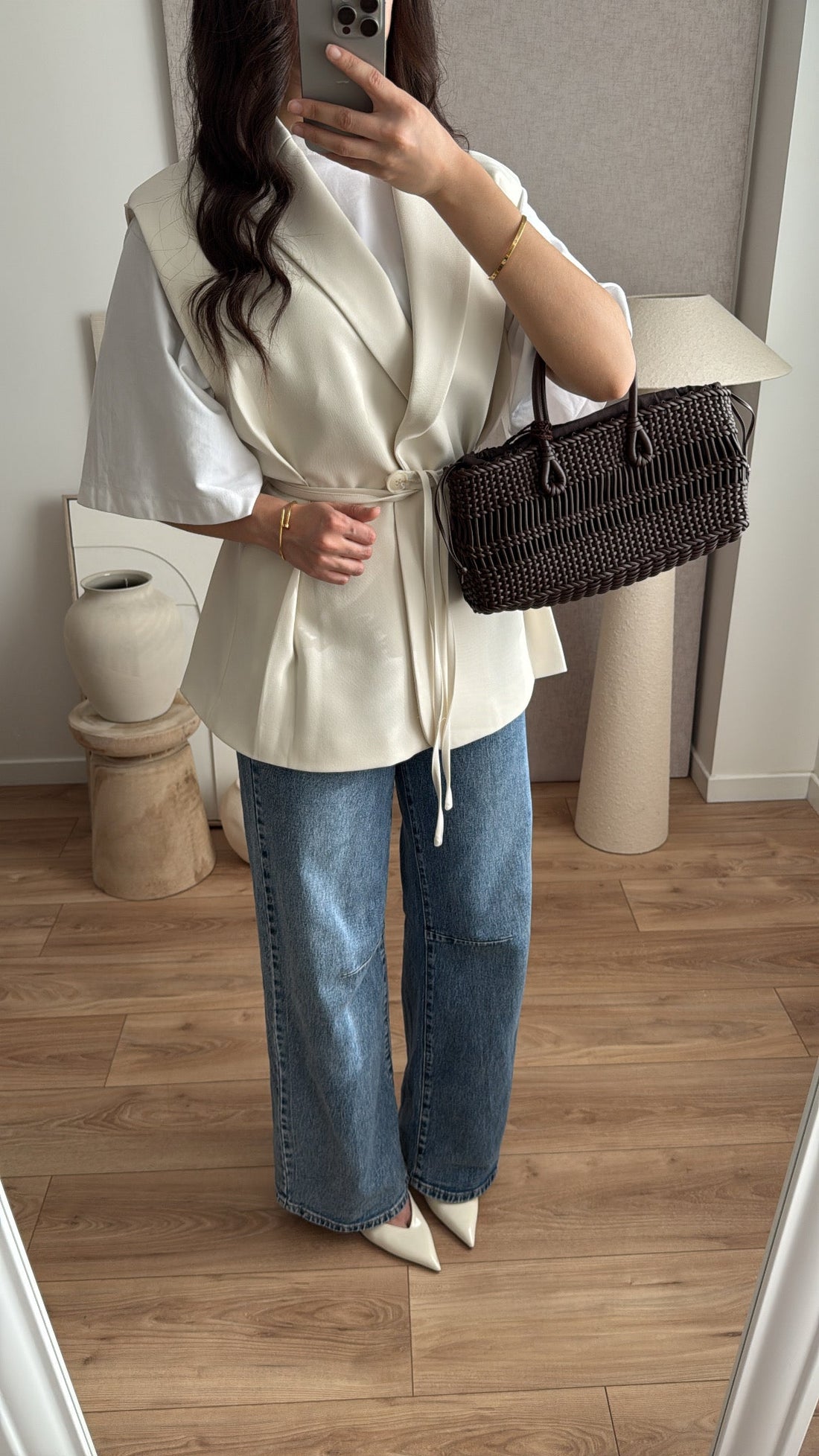 Blazer sans manches cintré [ écru ]
