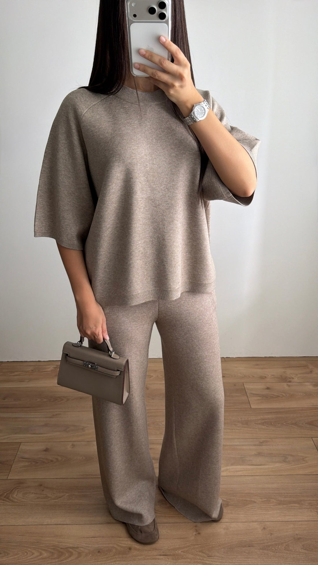 Ensemble en maille manches 3/4  [taupe]