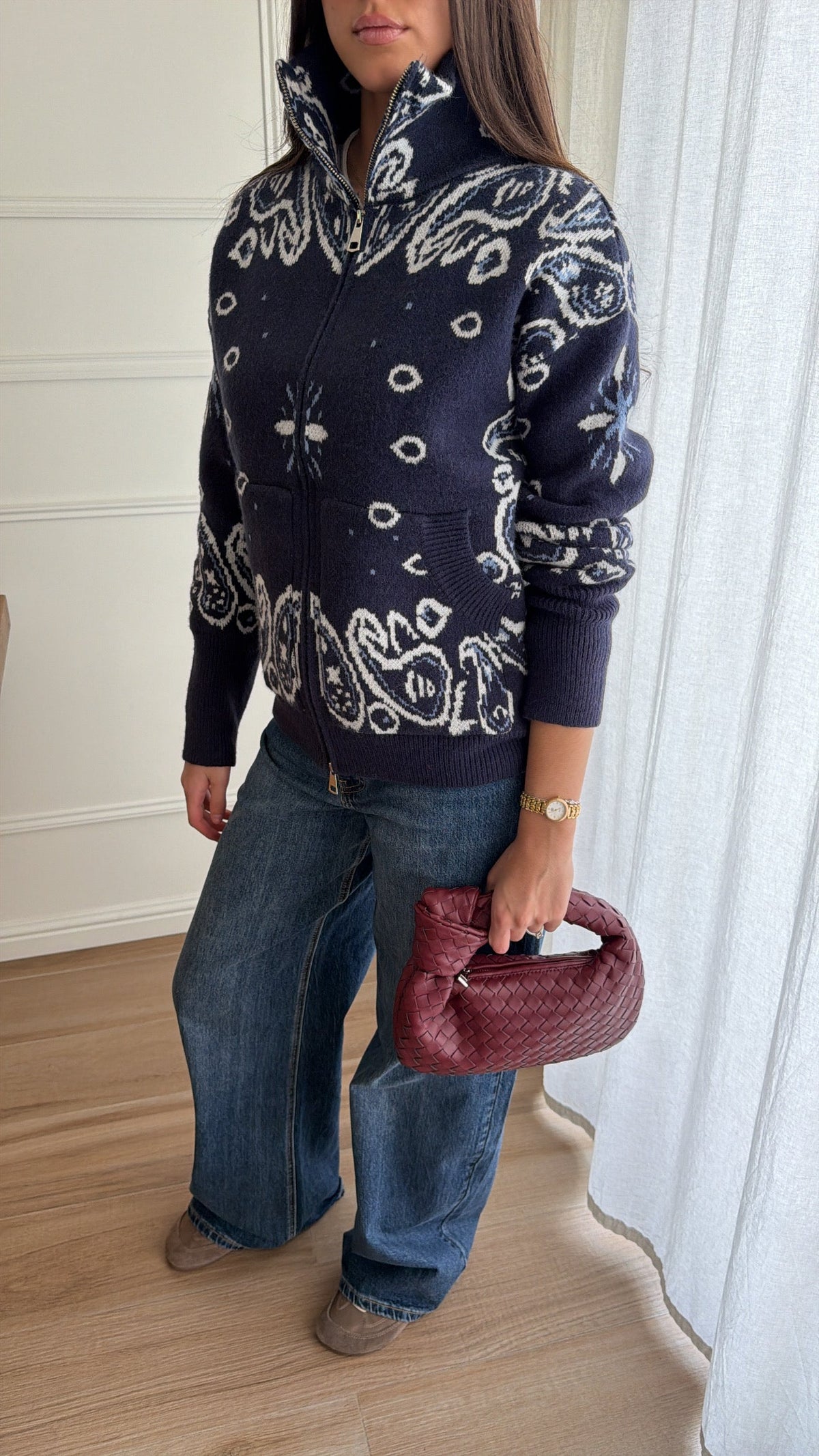 Gilet à col montant motif bandana [marine]