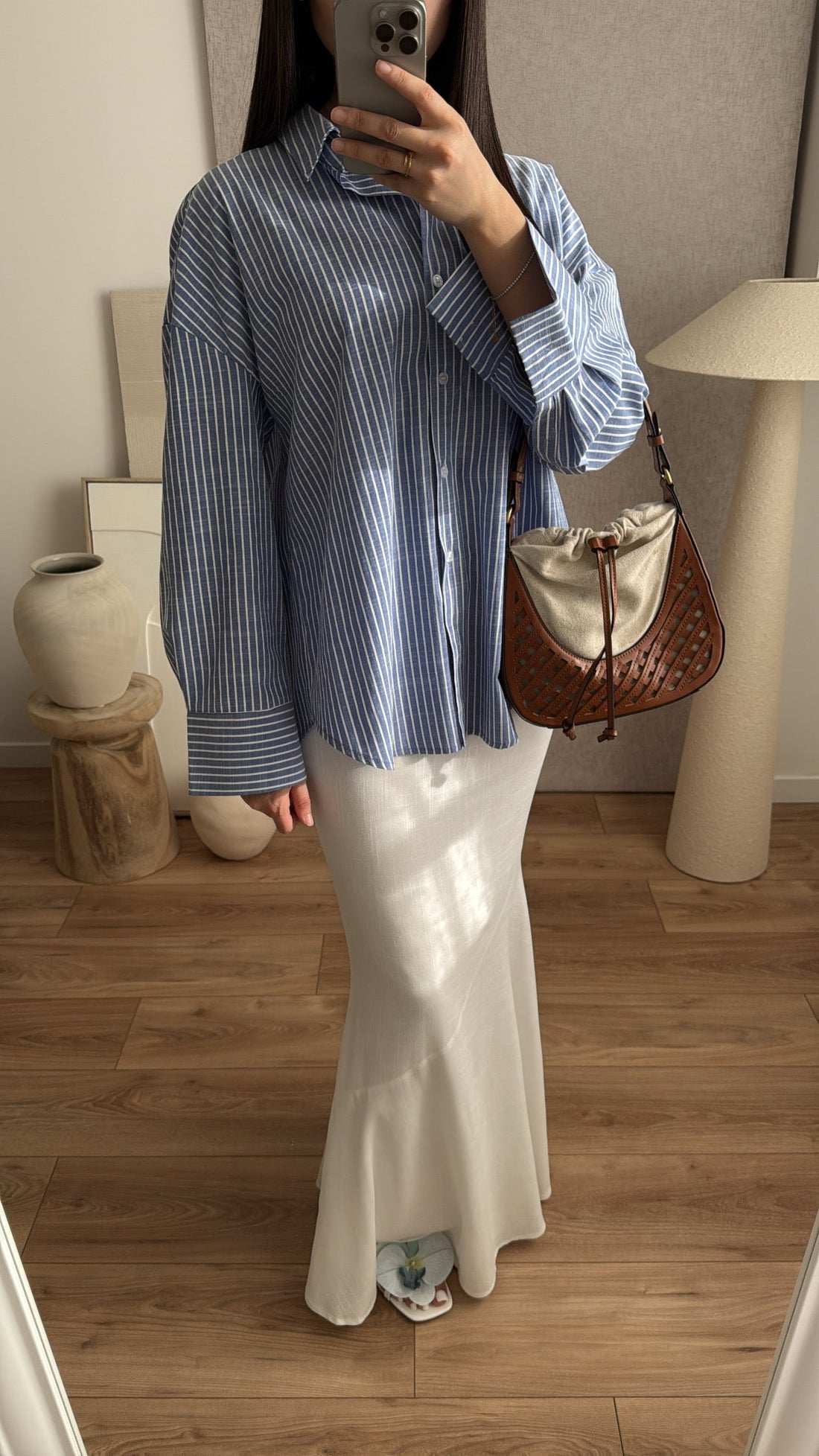 Chemise à rayures en 100% coton [ bleu ]
