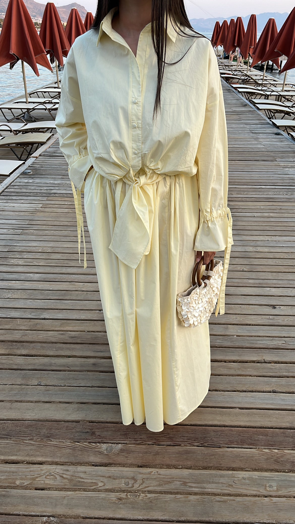 Longue jupe patineuse en coton [jaune pastel ]