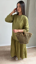 Robe longue bi-matière à manches longues [vert]