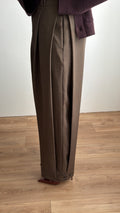Pantalon ample à plis structuré [marron chiné]