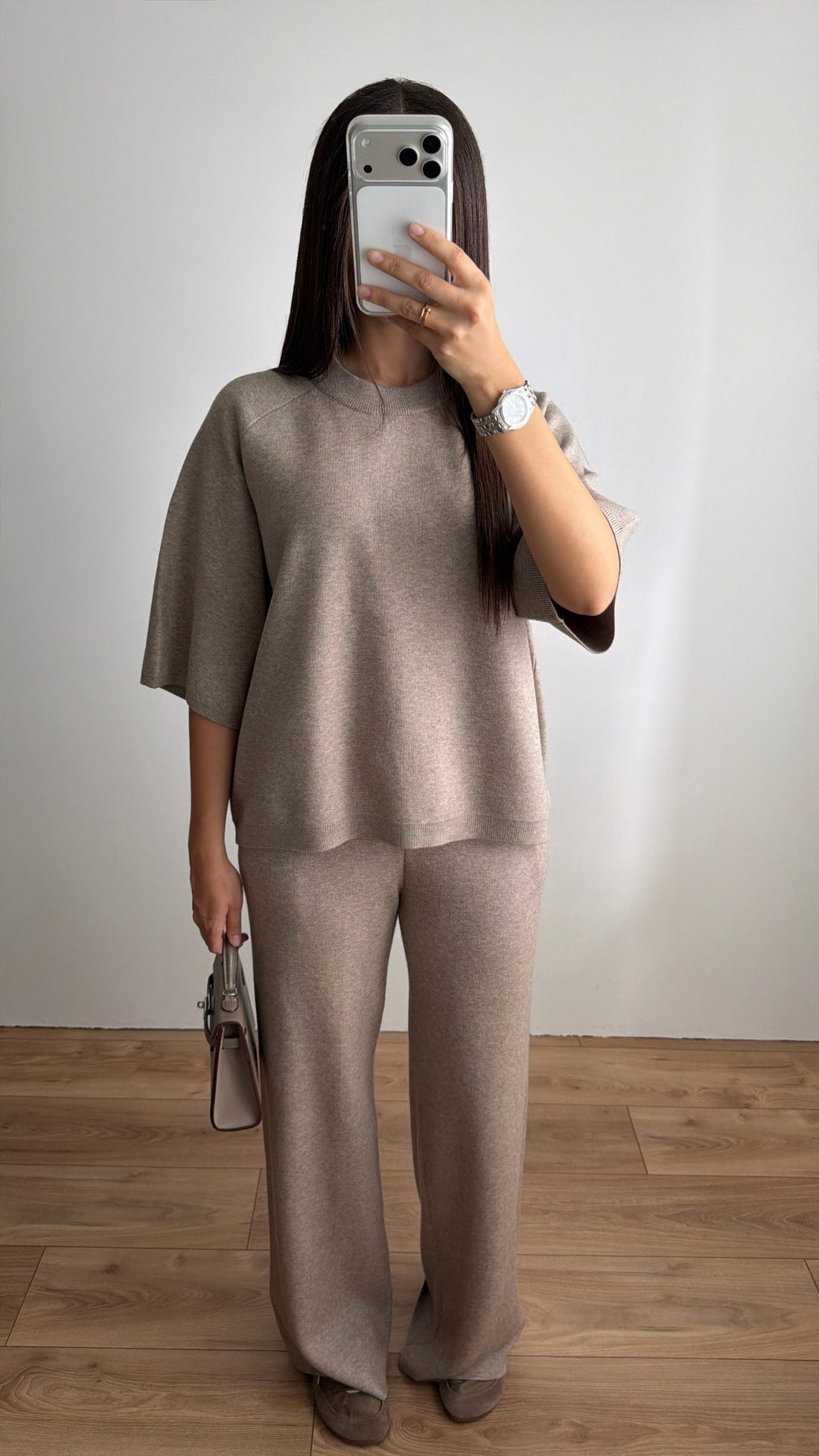 Ensemble en maille manches 3/4  [taupe]