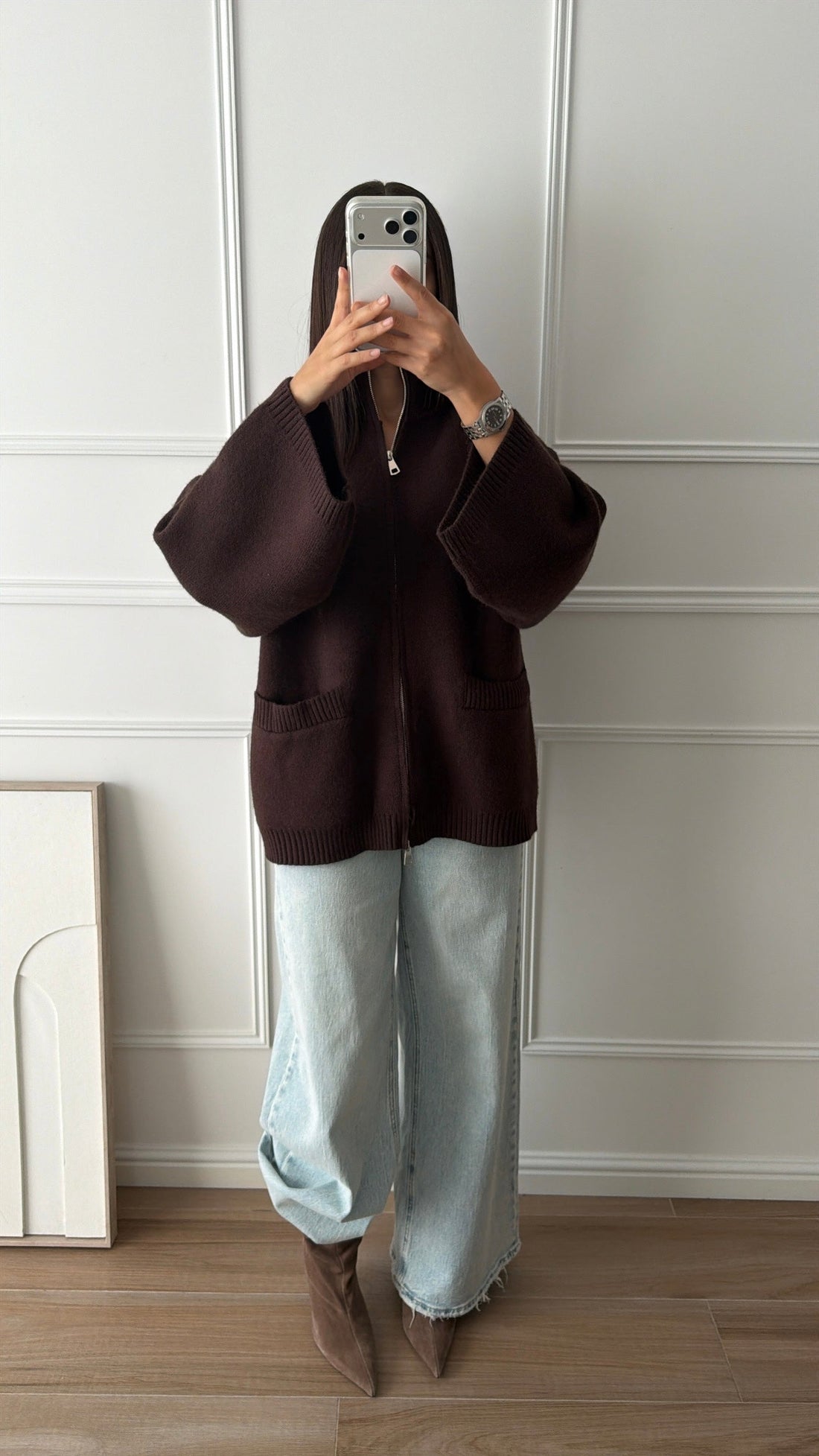 Gilet long à manches amples AZAN [Marron]