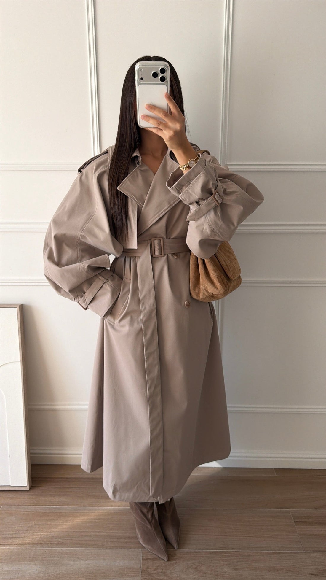 Long trench oversize à volants MELI [beige]
