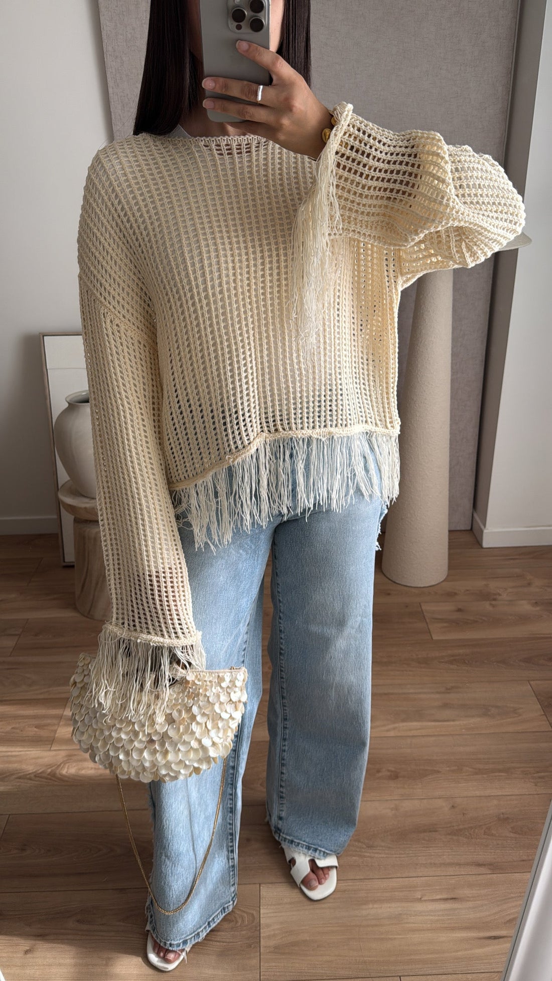 Top crochet / frange [écru ]
