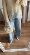 Top crochet / frange [écru ]