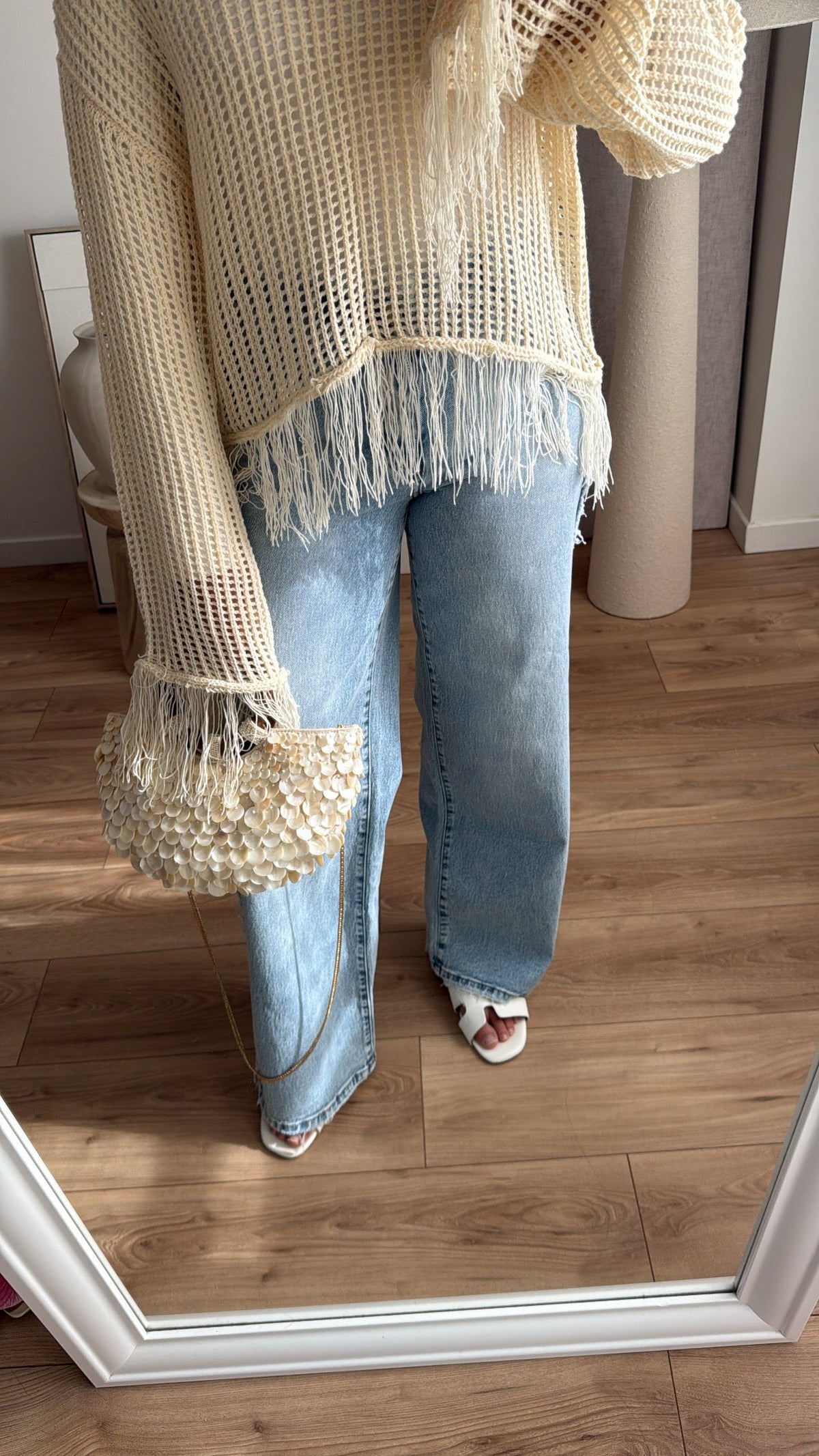 Top crochet / frange [écru ]