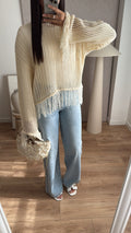Top crochet / frange [écru ]