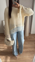 Top crochet / frange [écru ]